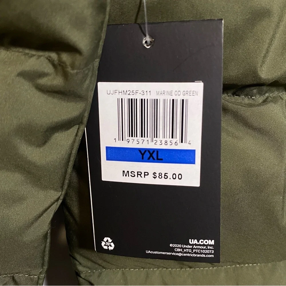 Under Armour Boys Pronto Puffer Jacket YXL NWT Storm ColdGear Marine OD Green